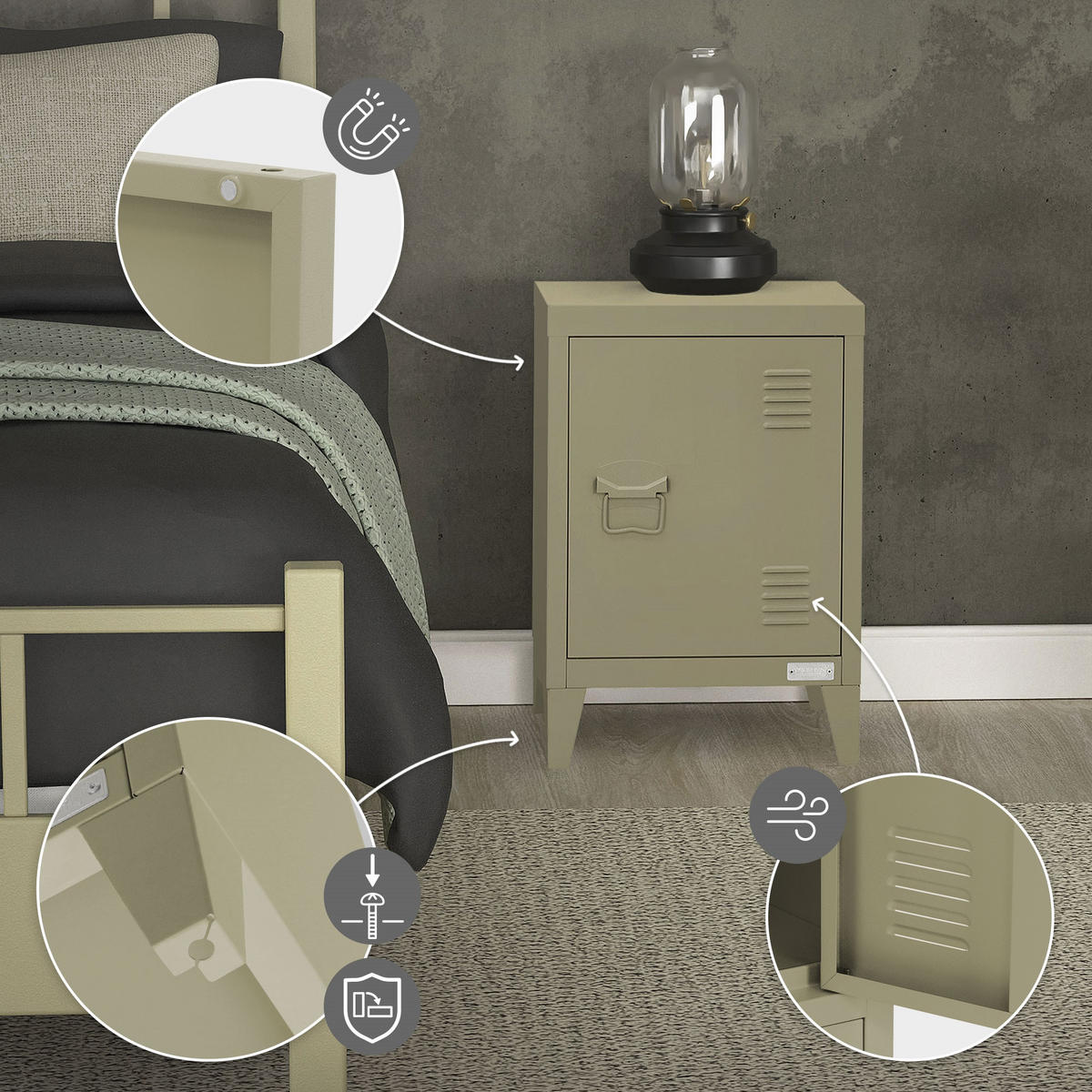 NACHTTISCH Olive 40x30x58 cm aus Stahl - Olivgrün, Metall (40/58/30cm) - ML-DESIGN