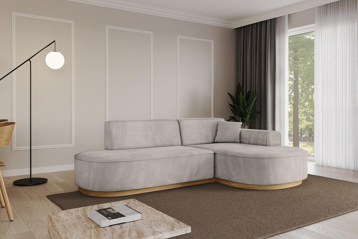 ECKSOFA Ottomane Rechts MARI-L1-v2 - 243x171x83 cm Hellbraun Velours - Hellbraun, Holzwerkstoff/Textil (171/243cm) - ALTDECOR