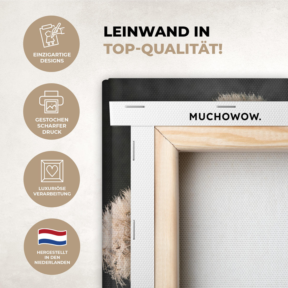 LEINWANDBILD Blumensamen - Löwenzahn - Vase - Stilleben - Blumenstrauß Deko Wohnzimmer 20x30 cm - Dunkelgrau, Textil (20/30cm) - MuchoWow