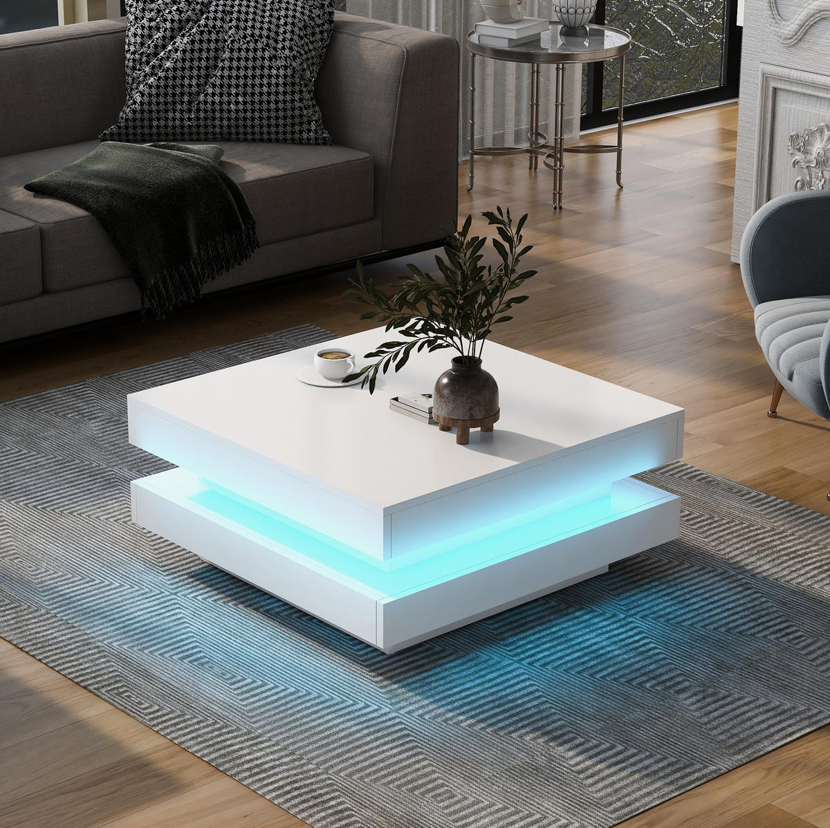 COUCHTISCH mit LED-Beleuchtung 70x70 cm Weiß - Weiß, Holzwerkstoff (70/70/36cm) - Meubliv