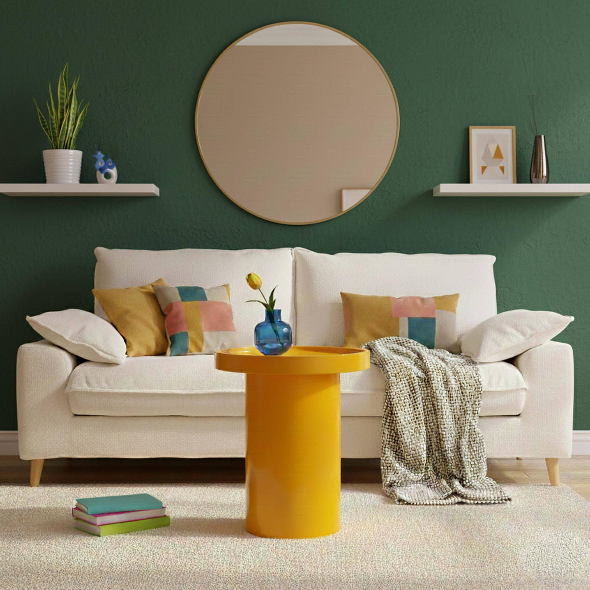 COUCHTISCH, Gelb - Gelb, Holzwerkstoff (40/40/51cm) - Oviala