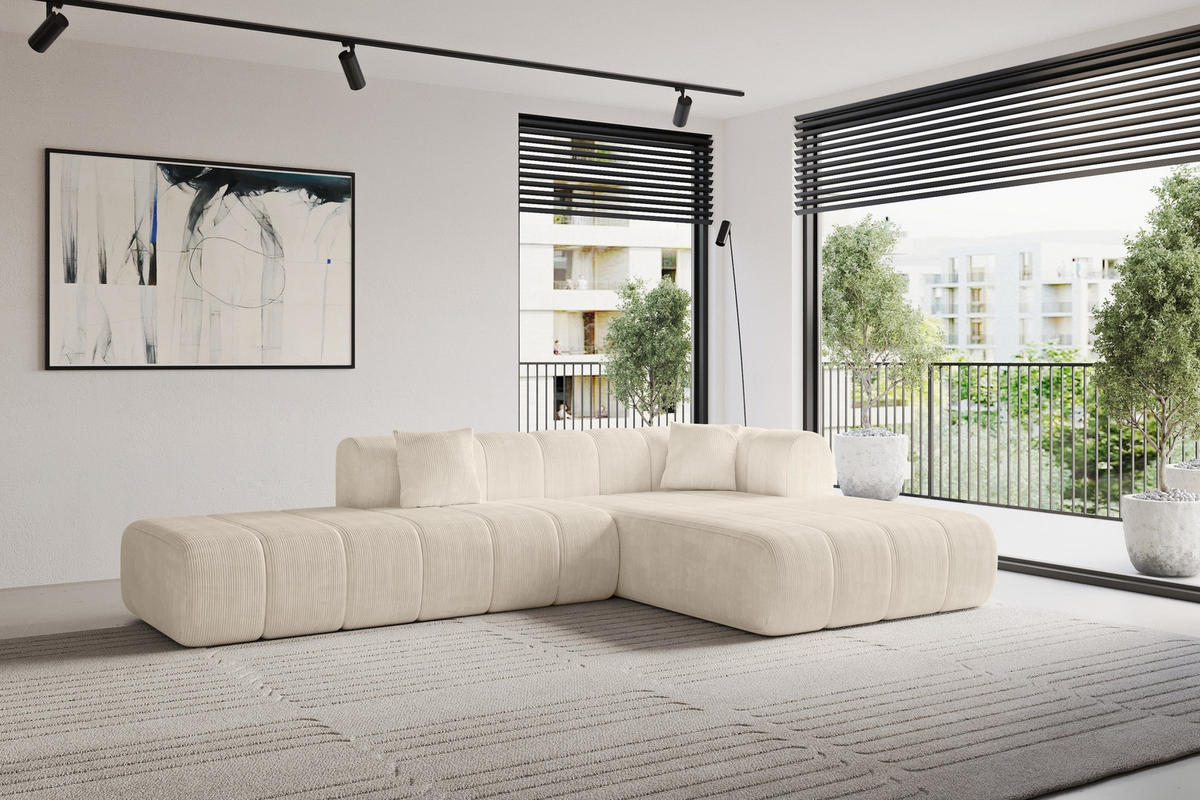 ROHOVÁ SEDAČKA s otomanem, pravá BILA-L 289x176x71 Béžová Manšestr - černá/kašmírová, kompozitní dřevo/textil (289/176cm) - ALTDECOR