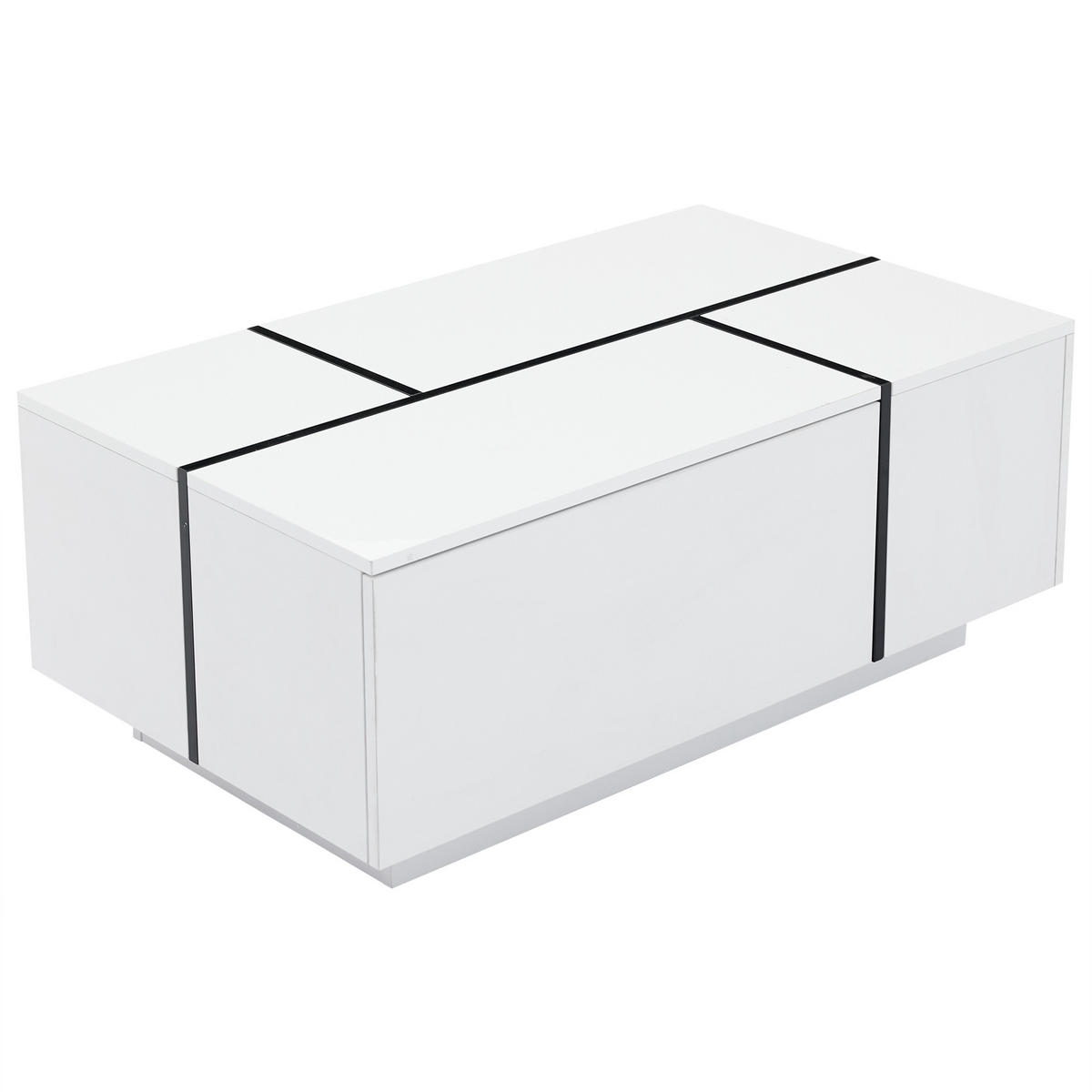 COUCHTISCH aus Spanplatte, Weiß/Schwarz, Hochglanz-Tischplatte, 4 Schubladen, 30 kg Traglast, 100/60/40 cm,Weiß - Weiß, Holzwerkstoff (100/60/40cm) - Redom