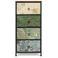 KOMMODE mit 4 Stoffschubladen in Braun 30x45,5x95,5 cm mit Blumenmotiv - Multicolor, Textil (45.5/95.5/30cm) - IVMEU