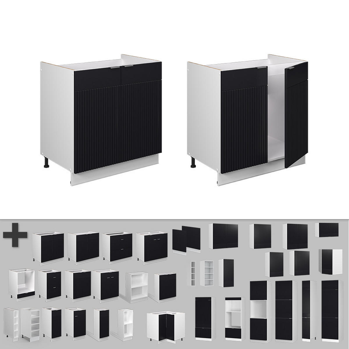 SPÜLENUNTERSCHRANK Fame-Line, Schwarz gestreift, 80 cm, AP Eiche - Schwarz/Weiß, Holzwerkstoff (80/82/60cm) - Vicco