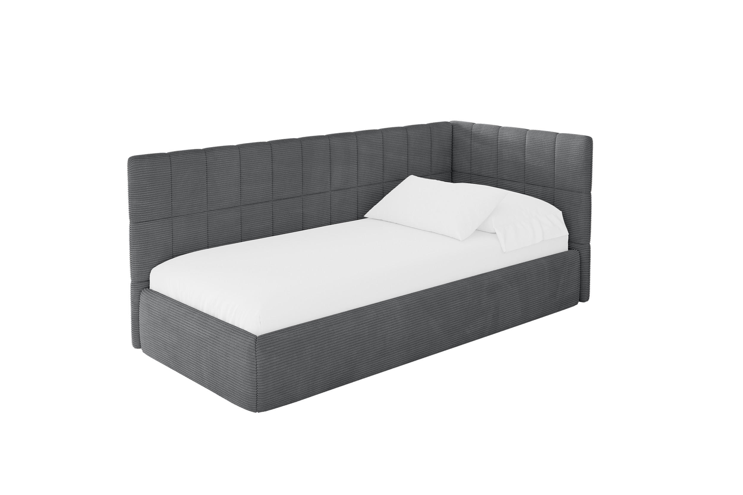 EINZELLBETT Jugendbett mit Bettkasten, Links - TULY 90x200 Dunkelgrau - Graphitfarben, Holzwerkstoff/Textil (90/200cm) - ALTDECOR