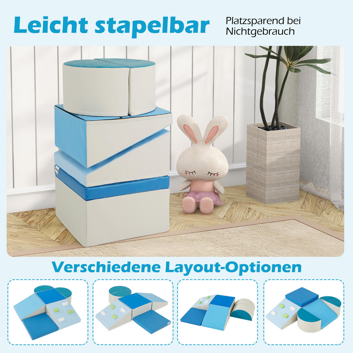 MĚKKÉ STAVEBNICE Modré (6dílné) - modrá, plast (40/20/40cm) - COSTWAY
