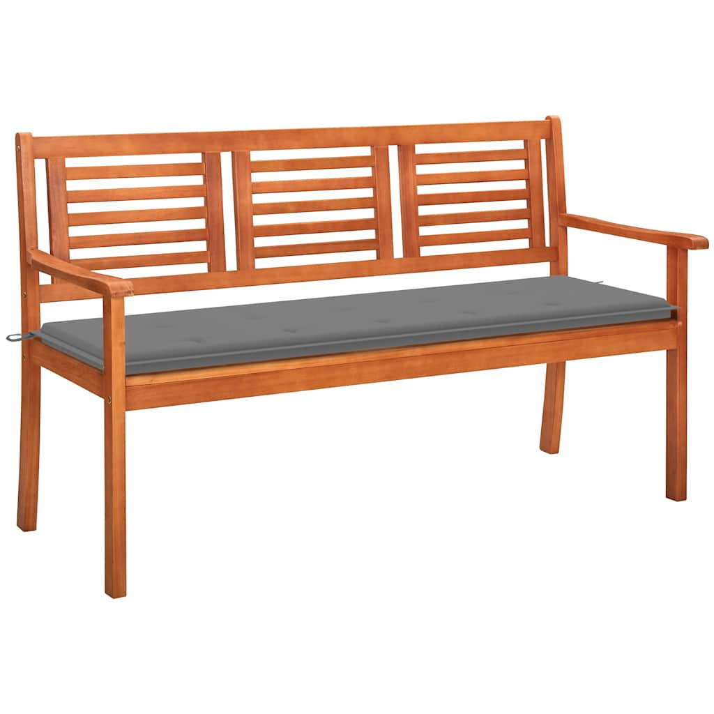 3-SITZER-GARTENBANK mit Auflage 150 cm Massivholz Eukalyptus - Grau, Holz (150/89/60cm) - furnicato