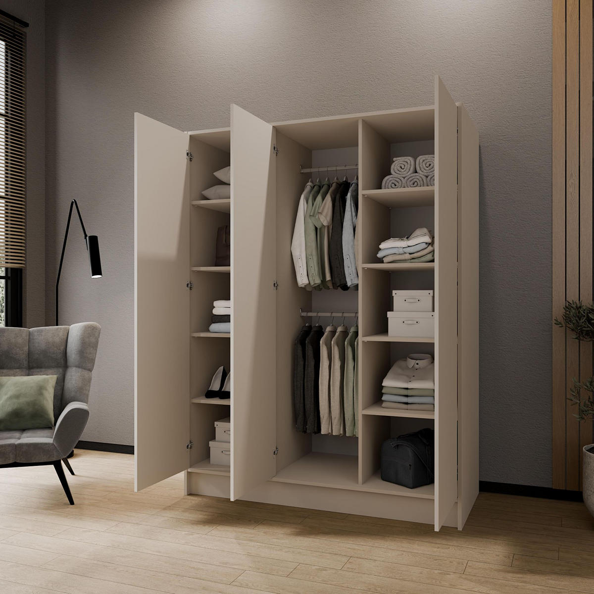 SCHRANK Kaschmir ALA Glatt Ohne Spiegel Ohne Griffe 150 cm - Beige, Holzwerkstoff (150/200/51cm) - Sepro Meble