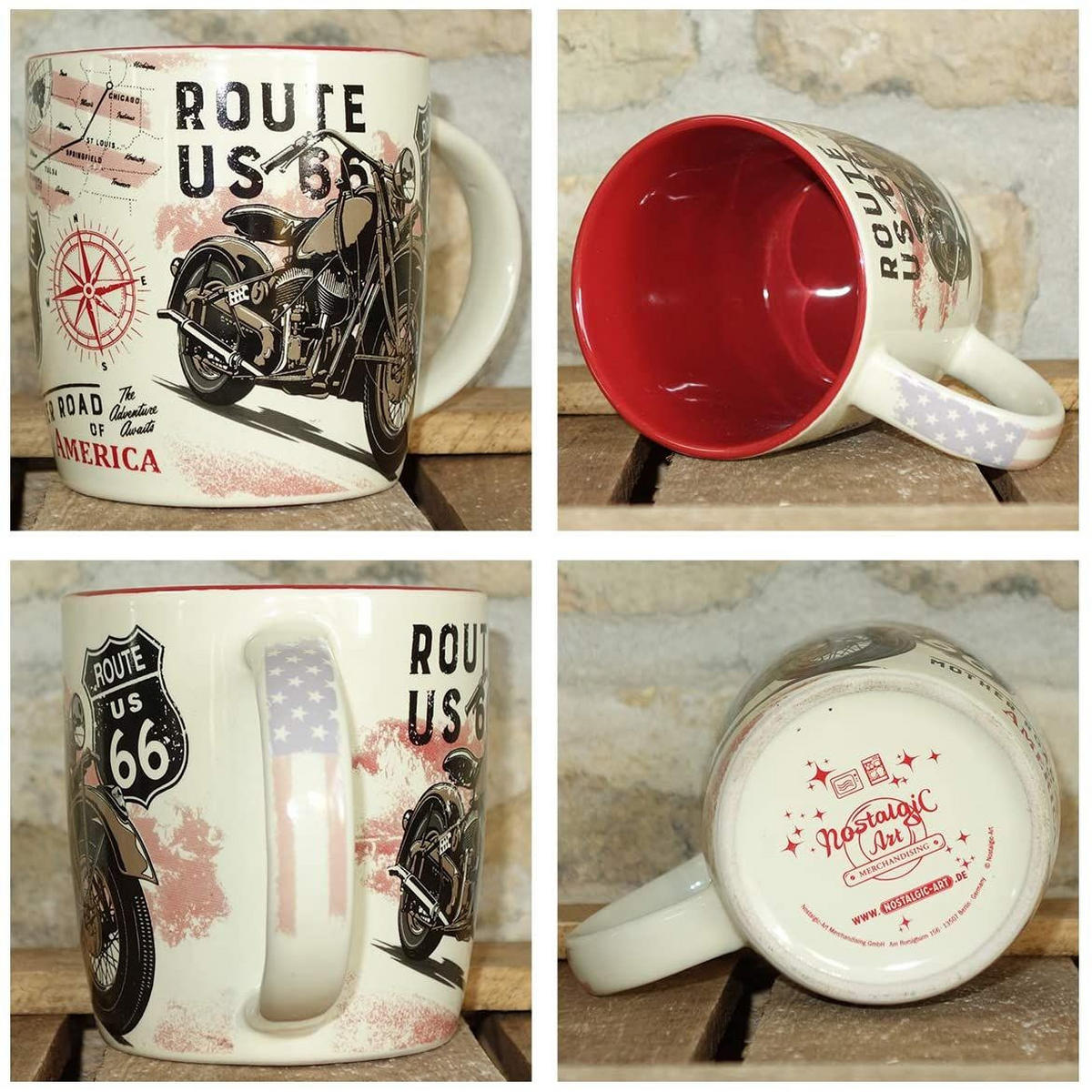 KAFFEETASSE 330 ml US Highways Route 66 Bike Map - Multicolor, Keramik (0.33L) - Nostalgic-Art