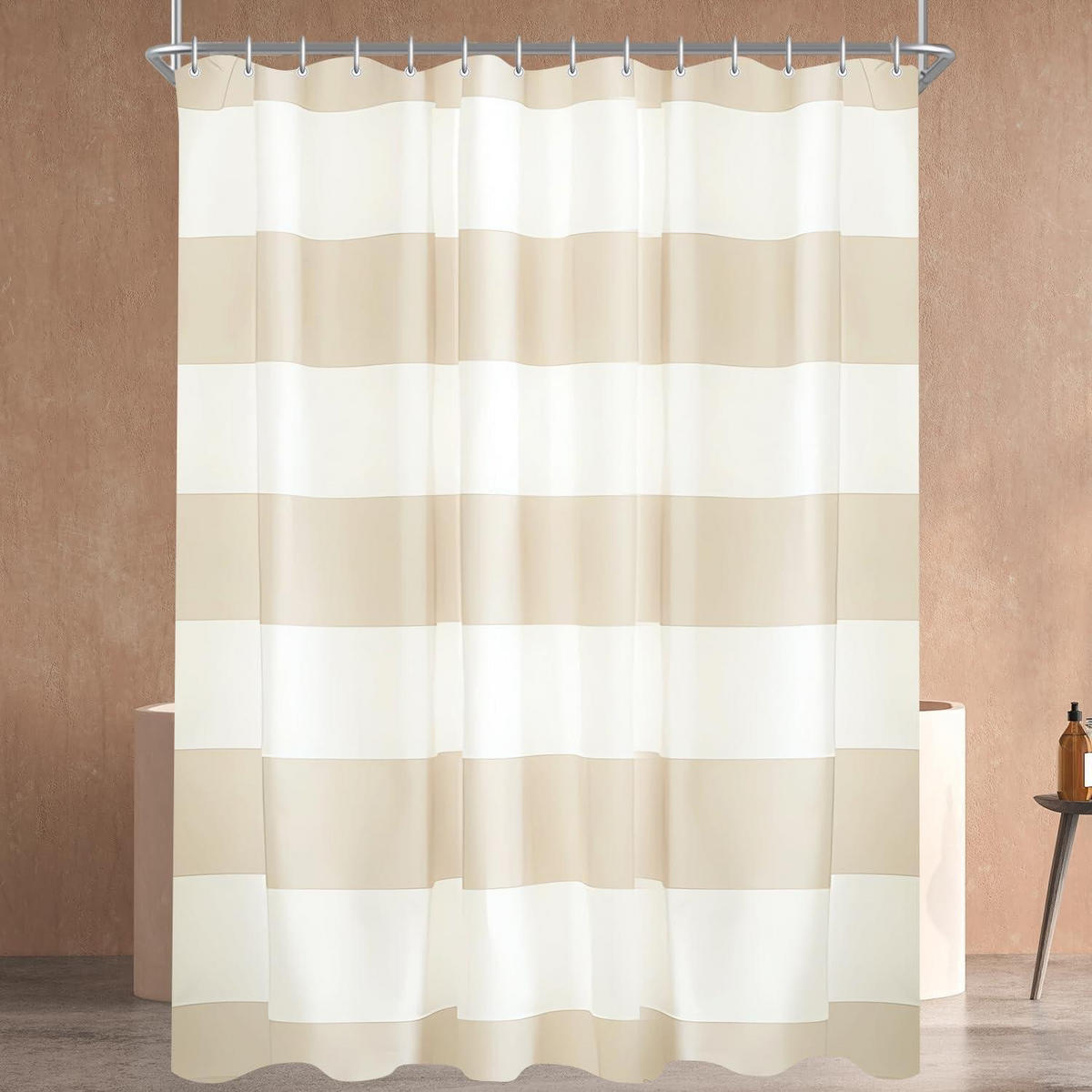 DUSCHVORHANG Beige Streifen 120 x 180 cm - Multicolor, Textil (120/180cm)