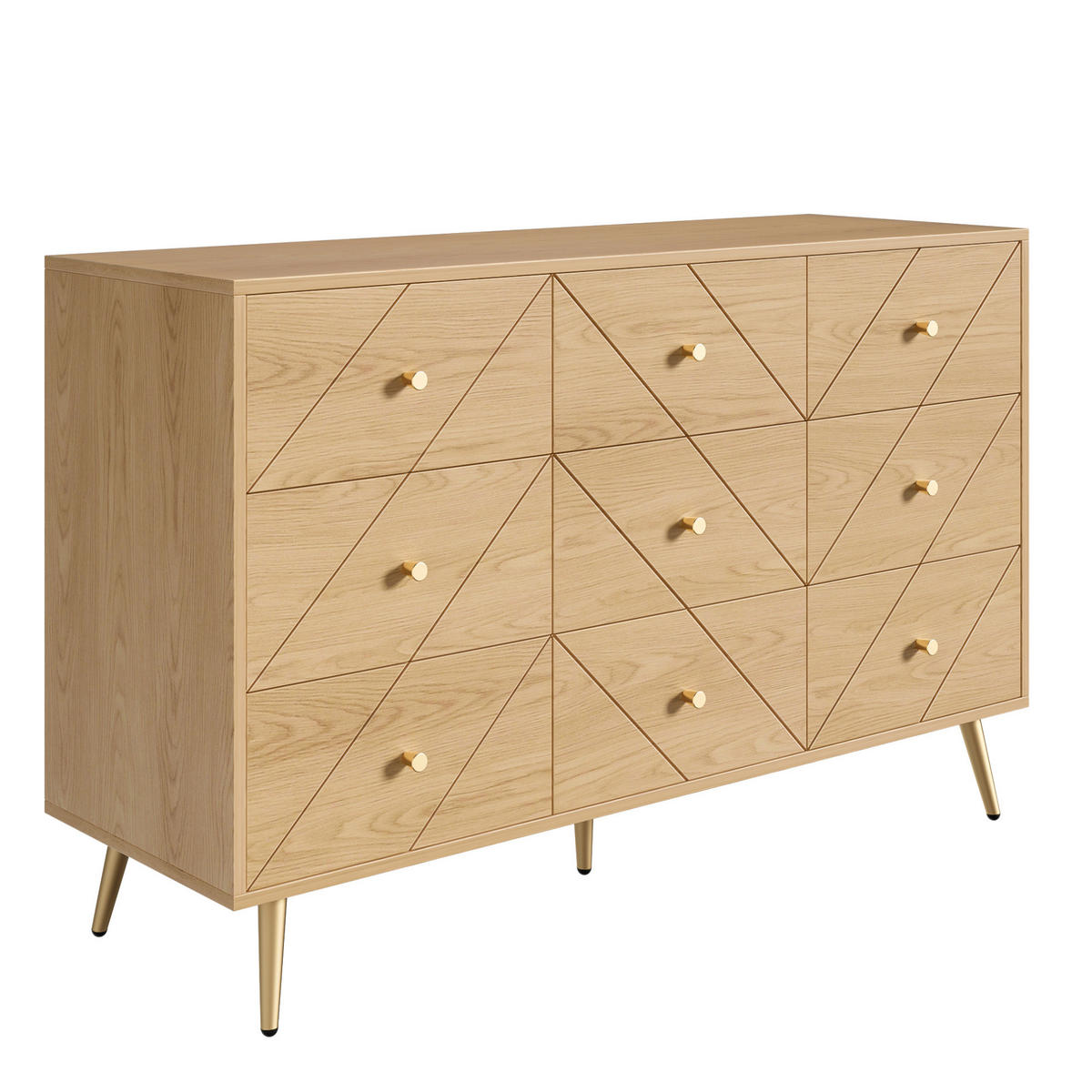 KOMMODE 120/39/80 cm mit 9 Schubladen und Eisenbeinen - Naturfarben, Holzwerkstoff (120/80/39cm) - BEAOK