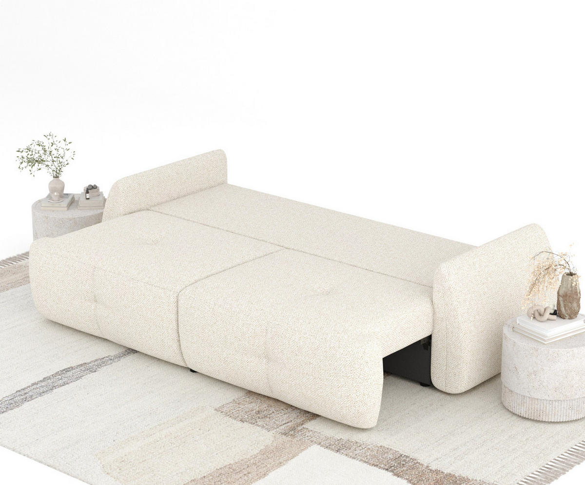 SCHLAFSOFA Loca Creme Plüschstoff - Creme/Schwarz, Holz/Holzwerkstoff (248/92/103cm) - Maison de Reve
