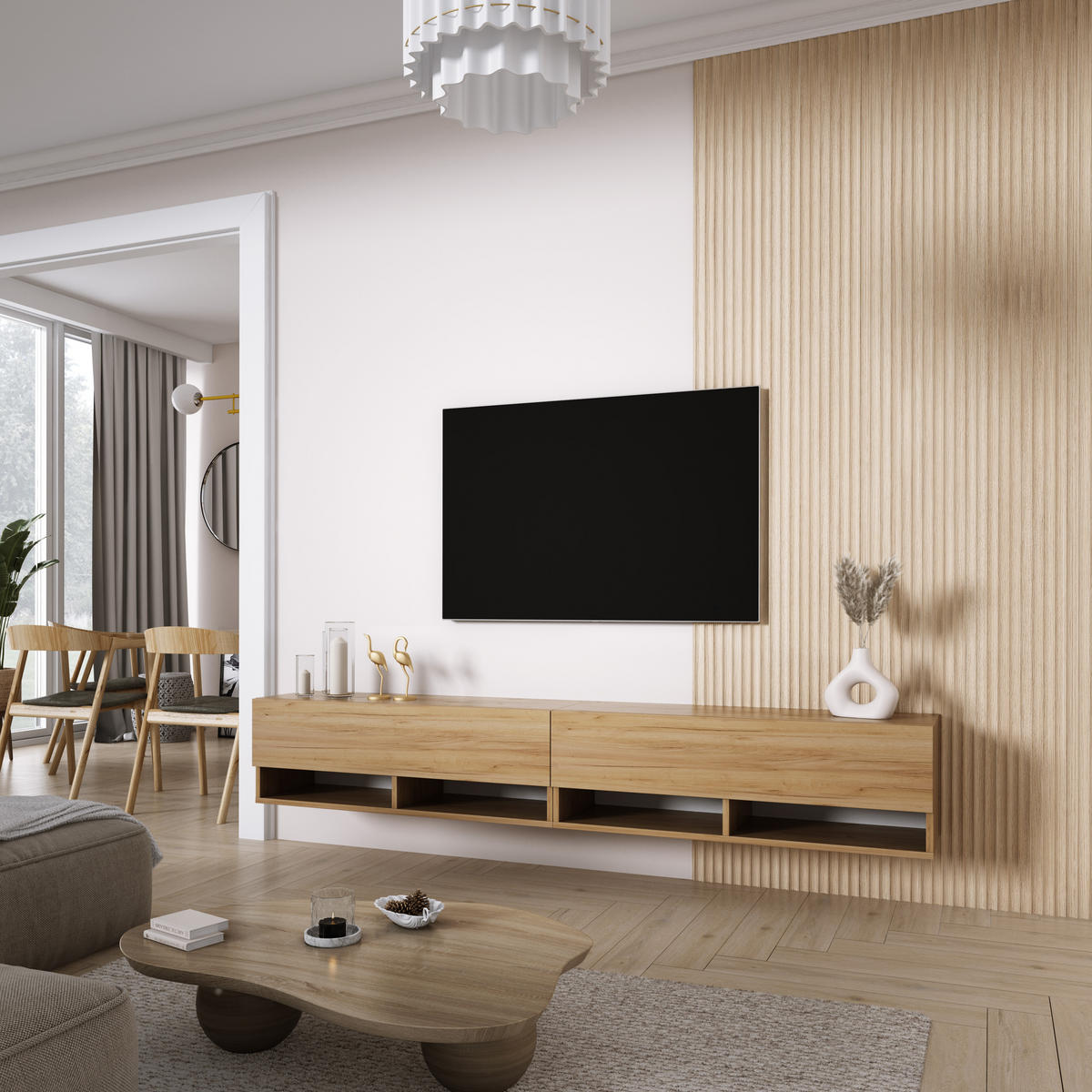 TV-LOWBOARD 200 (2 x 100) cm Eiche Craft, 200 × 32 × 34 cm - Braun, Holzwerkstoff (200/33.6/32cm) - 3XE LIVING