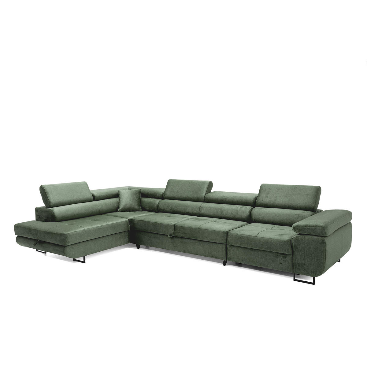 ECKSOFA WILD MAXI L Links mit Schlaffunktion 125x195 Velours Dunkelgrün - Chromfarben/Dunkelgrün, Holz/Textil (203/350cm) - Muffo