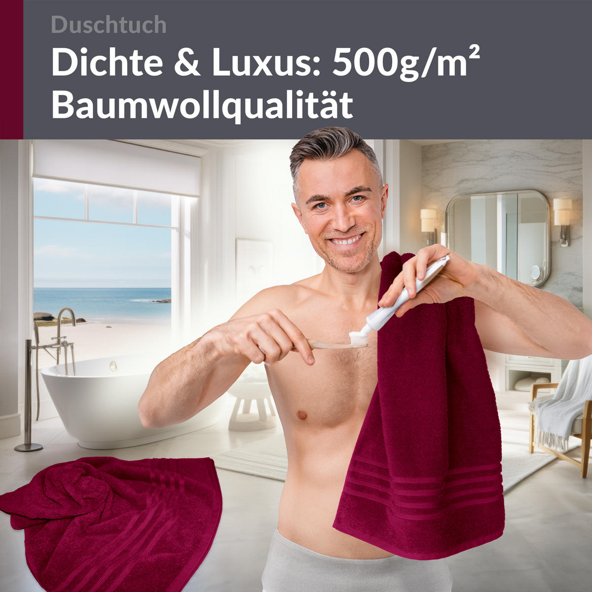 DUSCHTUCH London Kirsch Rot 2er Set 70x140 - Kirschrot, Textil (70/140cm) - Lashuma