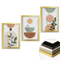WANDBILDER 3er Set - 20x30 cm Goldrahmen - Abstrakte Pflanzenformen - Goldfarben, Kunststoff (20/30cm) - ArtPrintCave