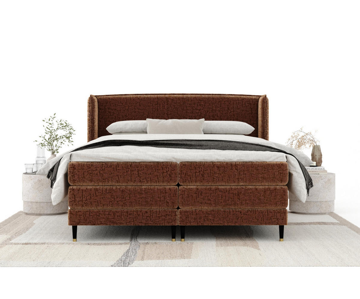 BOXSPRINGBETT Carizzo Kupfer 160/200 cm mit Matratze und Topper - Schwarz/Kupferfarben, Holz/Holzwerkstoff (160/200cm) - Maison de Reve