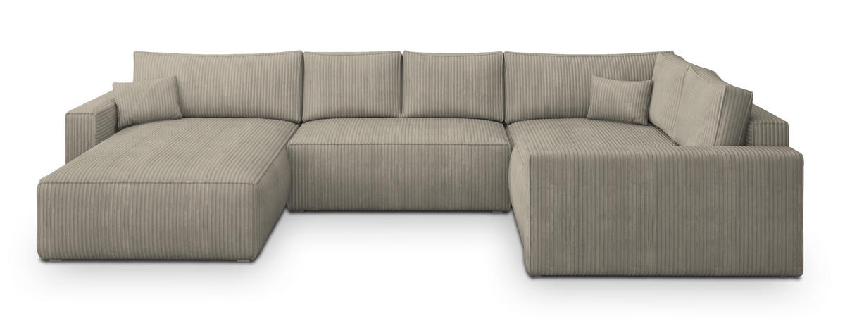 WOHNLANDSCHAFT VELAMI R-S Beige Kordstoff mit Schlaffunktion - Beige, Holz (365/83/194cm) - MASSENO