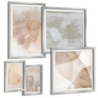BILDER SET 5er Set - 50x50 cm & 20x30 cm & 40x60 cm Silberner Rahmen - Warme Aquarell-Pastelltexturen - Silberfarben, Kunststoff (40/60cm) - TULUP