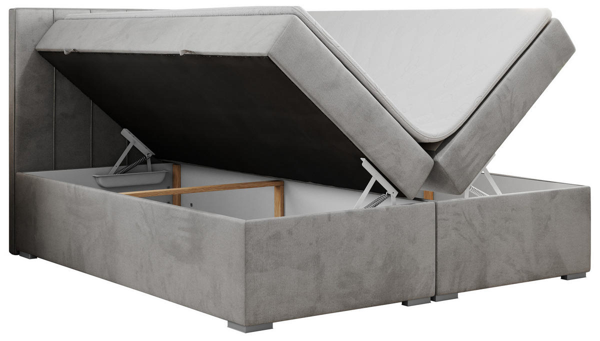 BOXBETT ALLY 180/200 Hellgrau Velvet - H3 - Hellgrau, Holz/Textil (180/200cm) - MKS