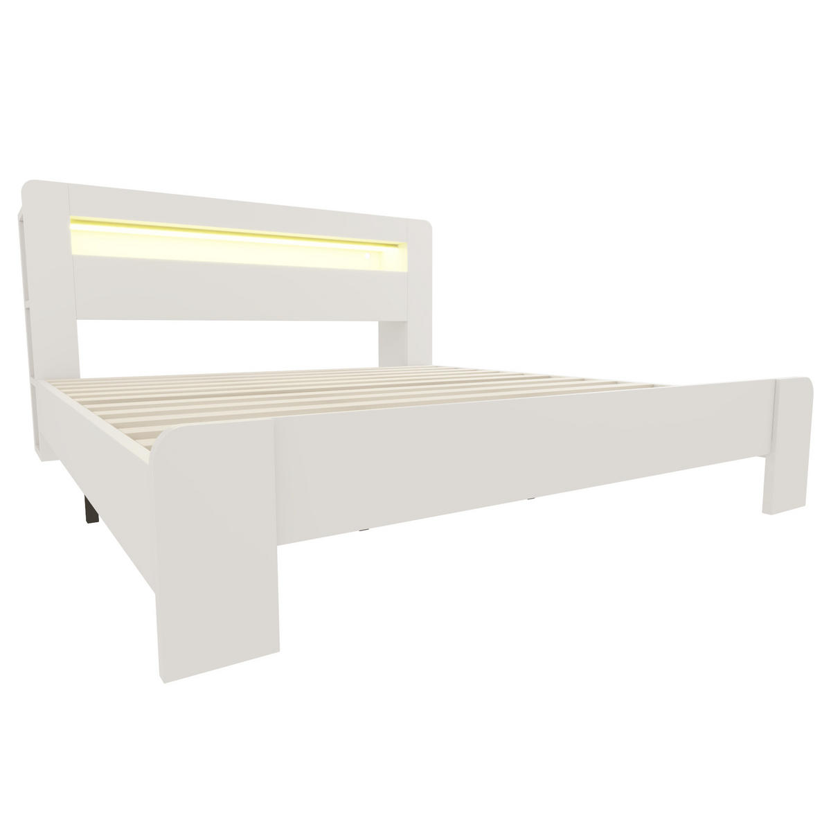 BETT mit Stauraum und LED 180x200 cm Holz Weiß - Weiß, Holzwerkstoff (180/200cm) - Meubliv