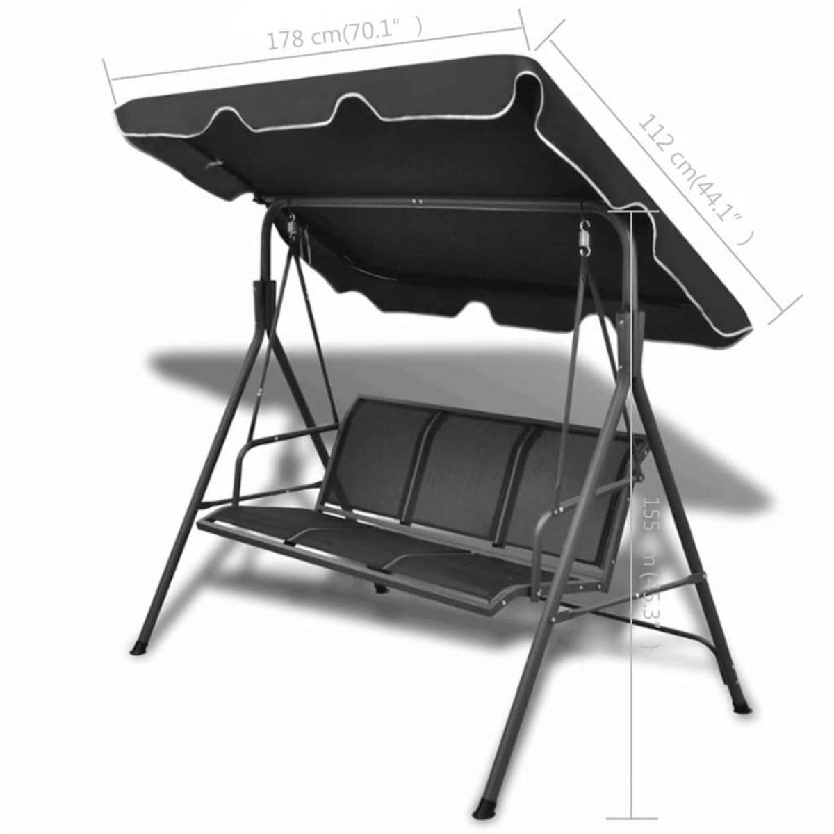 HOLLYWOODSCHAUKEL Mit Dach Schwarz - Schwarz, Metall (178/155/112cm) - vidaXL