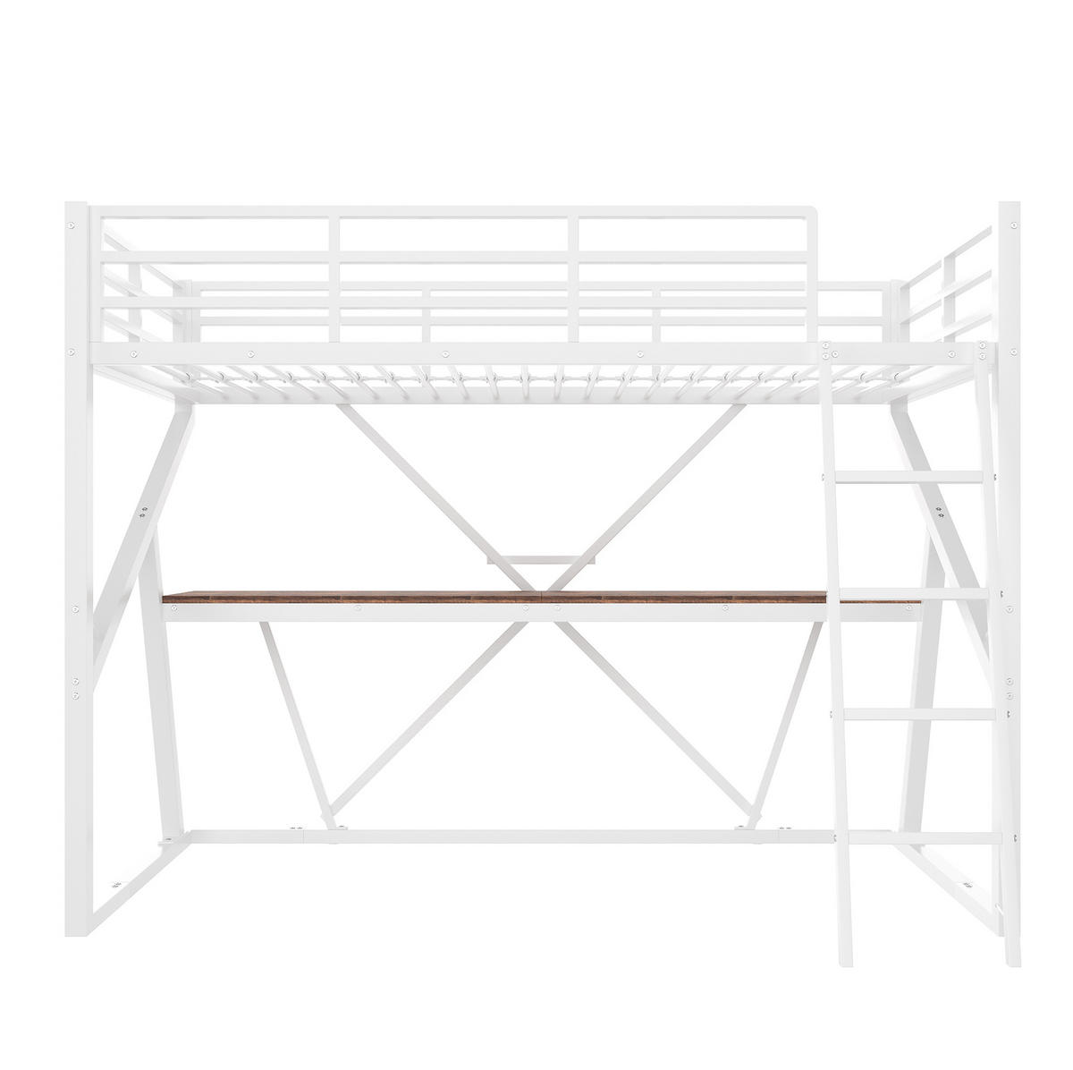 HOCHBETT 90/200 cm in Weiß mit Schreibtisch, Treppe und LED-Beleuchtung - Weiß, Metall (90/200cm) - Flora Grace