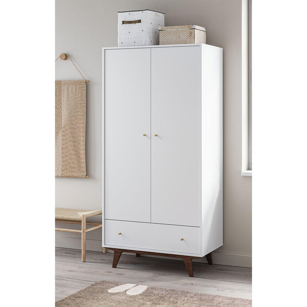 KLEIDERSCHRANK 2 Türen 1 Schublade Mid - H185 cm - Weiß, Holzwerkstoff (50/185/90cm) - Calicosy