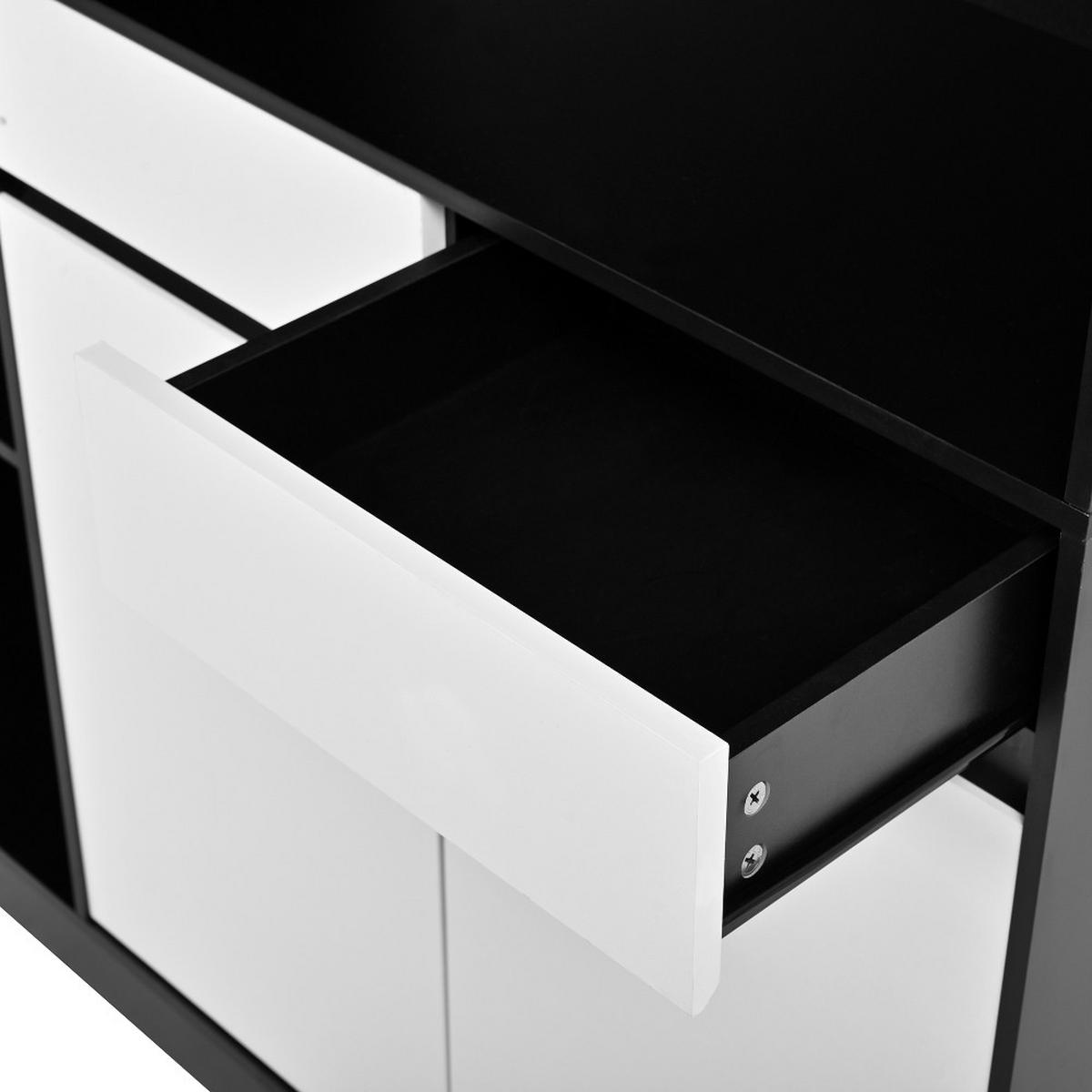 KÜCHENSCHRANK, MIT LED-BELEUCHTUNG, INTEGRIERTES WEINREGAL, MDF, Schwarz-Weiß, Modernes Wohnzimmer, 120/180/35 cm - Schwarz, Kunststoff (35/180/120cm) - Rolipo