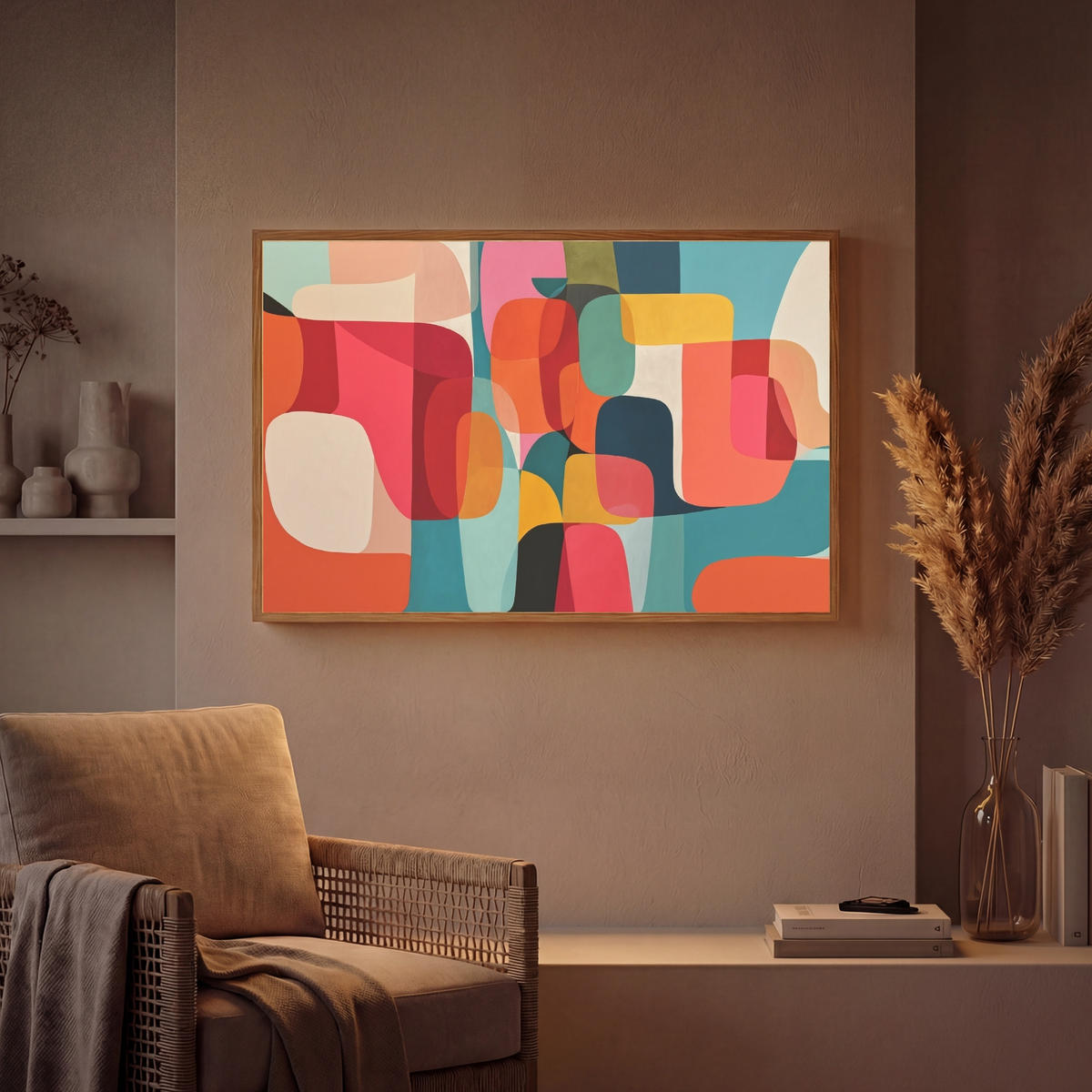NÁSTĚNNÁ LAMPA S AKUMULÁTOREM Tvary - barevné - abstraktní - letadla 100x70 cm - různobarevná, kompozitní dřevo (100/70/8cm) - OnlyWow