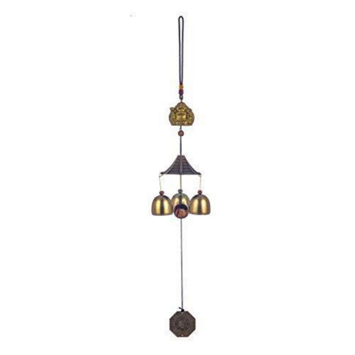 WINDSPIEL Glücksbringer mit 3 Glocken Höhe 44 cm Metall Kunstharz - Bronzefarben, Metall (40/6/6cm)