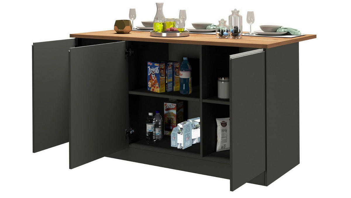 KÜCHENINSEL Anthrazit, Eiche 90/155/90 cm - Eichefarben/Anthrazit, Holzwerkstoff (155/90/90cm) - DMORA