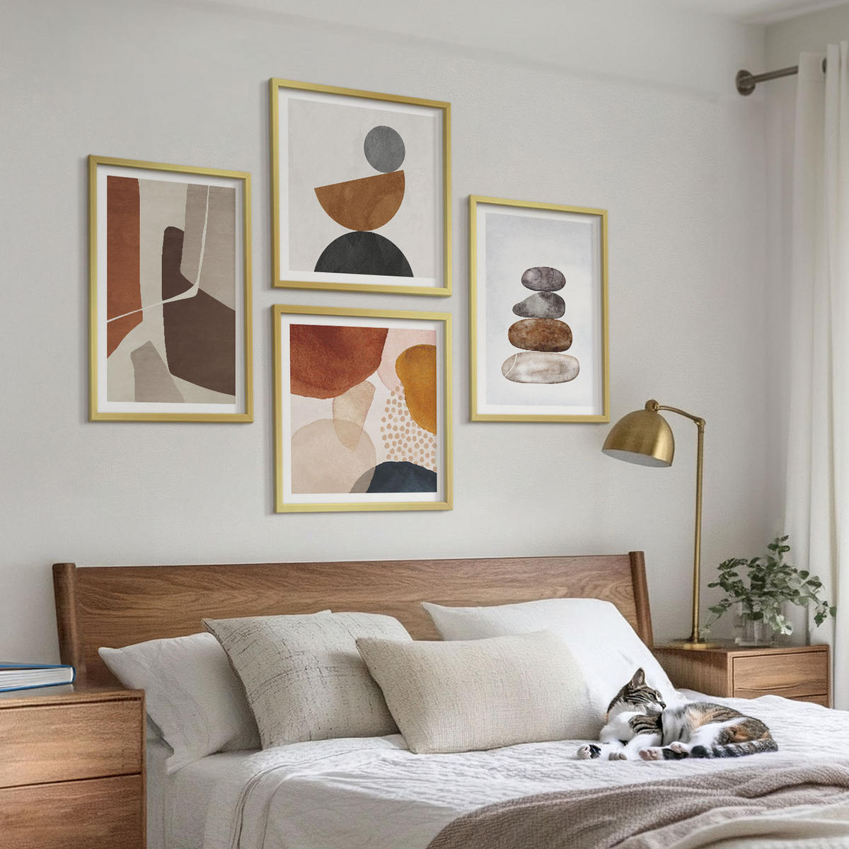 WANDBILDER 4er Set - 50x50 cm & 40x60 cm Goldrahmen - Abstrakte Malerei Dekorationen - Goldfarben, Kunststoff (50/50cm) - ArtPrintCave
