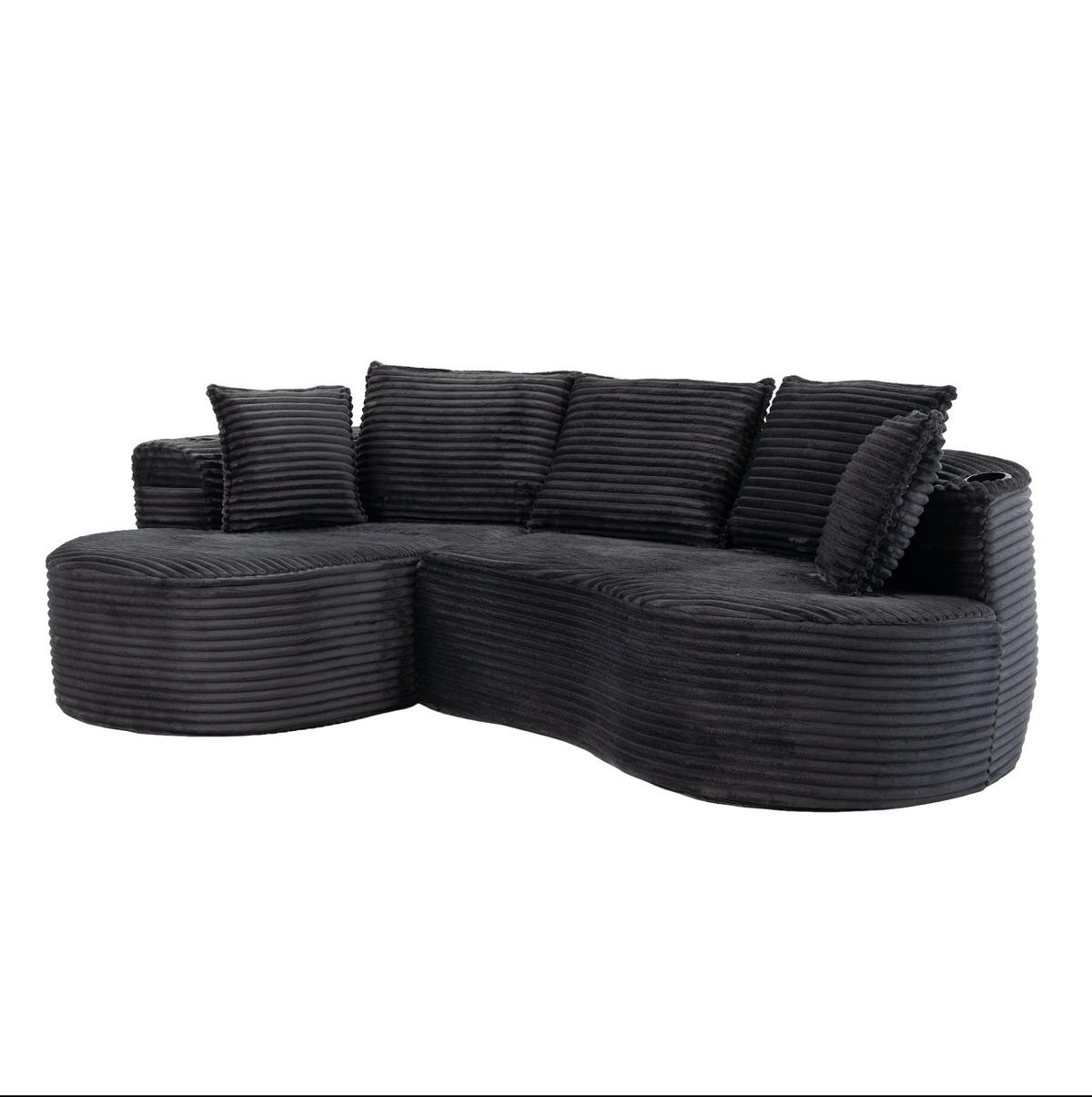 SOFA mit Getränkehaltern und Seitentaschen 250 x 152 cm Cord Dark Gray - Dunkelgrau, Textil (152/250cm) - Meubliv