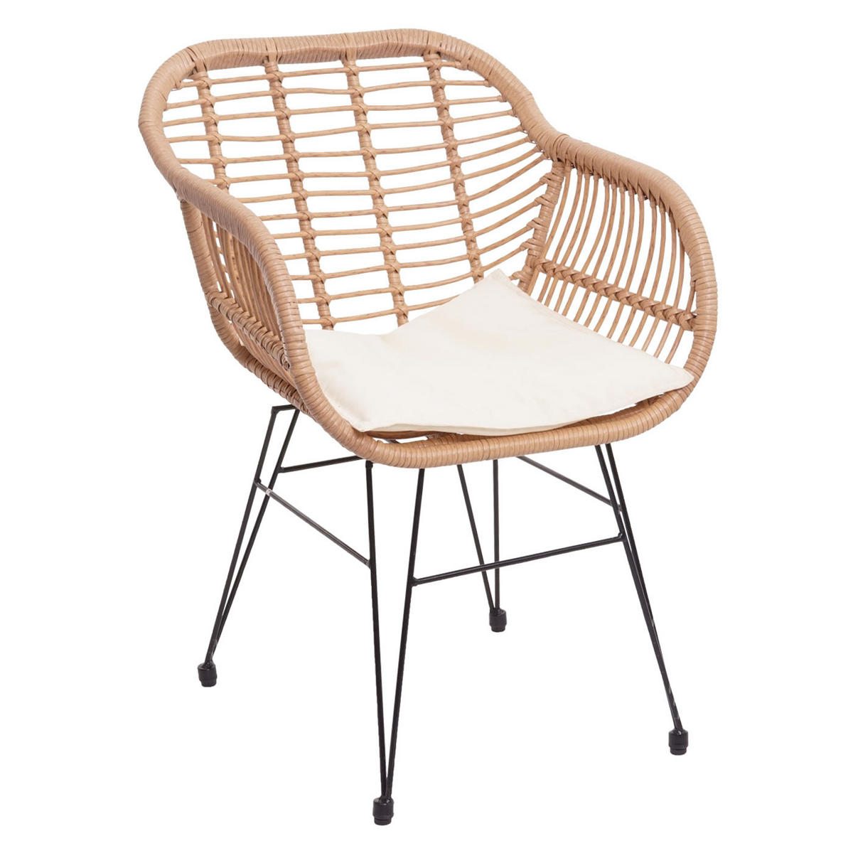 POLY-RATTAN GARNITUR Braun, Cremeweiß - Braun/Weiß, Kunststoff - MCW