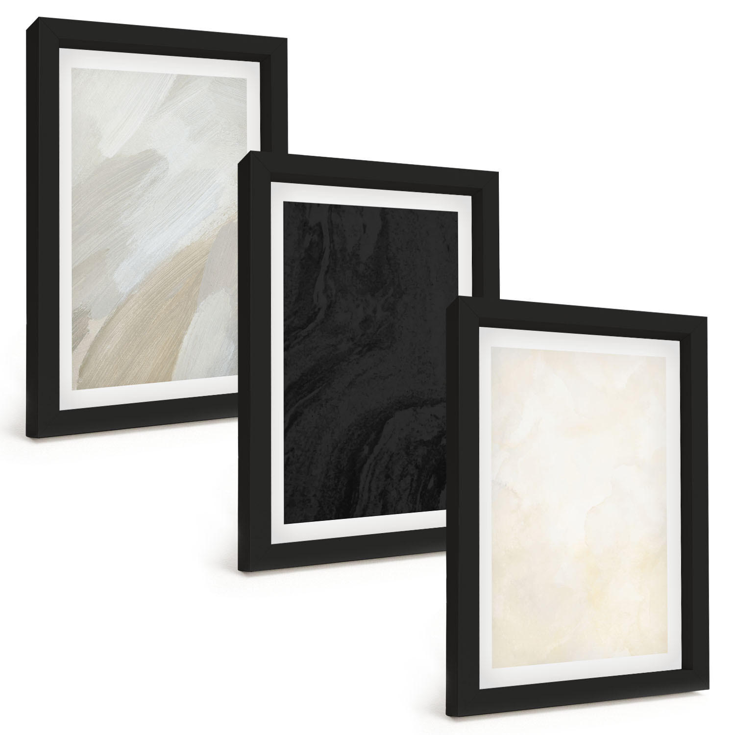 BILDER SET 3er Set - 20x30 cm Schwarzer Rahmen - Strukturen schattieren Minimalismus - Schwarz, Kunststoff (20/30cm) - TULUP