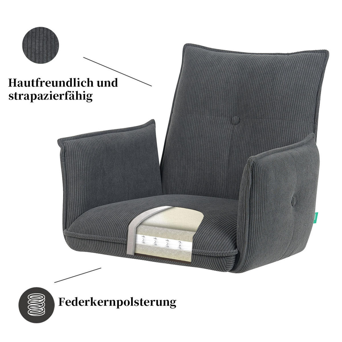 ARMLEHNSTUHL Mika-Emil 2er-Set - Anthrazit/Nussbaumfarben, Eichenholz/Holz (60/88/63cm) - DUBI Möbel