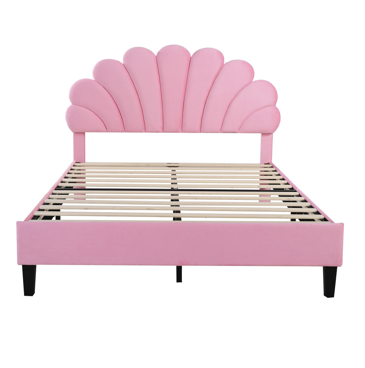 SAMT-POLSTERBETT 140/200 cm in Rosa mit blütenförmigem Kopfteil & Lattenrost - Rosa, Textil (140/200cm) - BEAOK