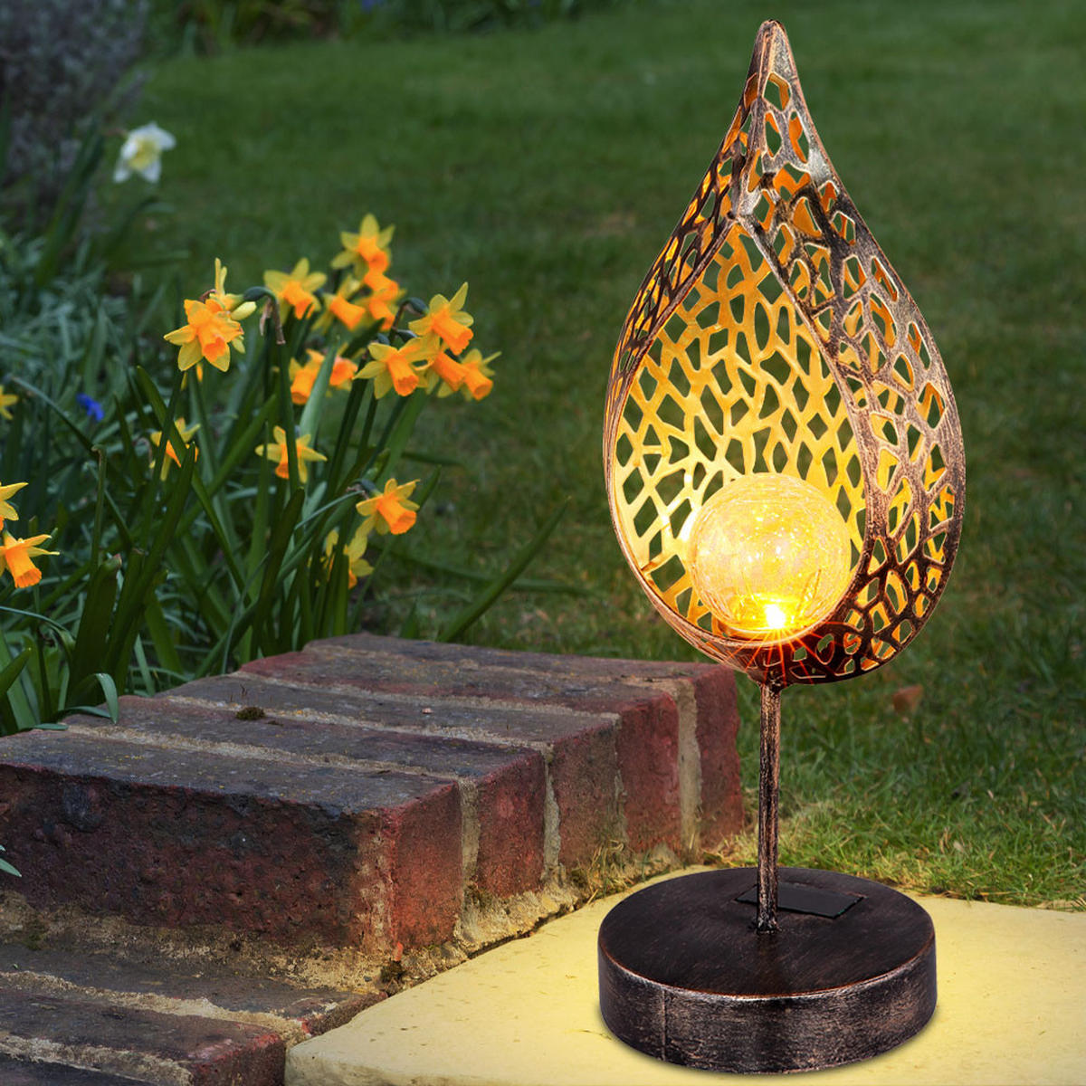 LED AUSSENLEUCHTE Gold patiniert 2er Set - Goldfarben, Glas (16/13/35.5cm) - Globo Lighting