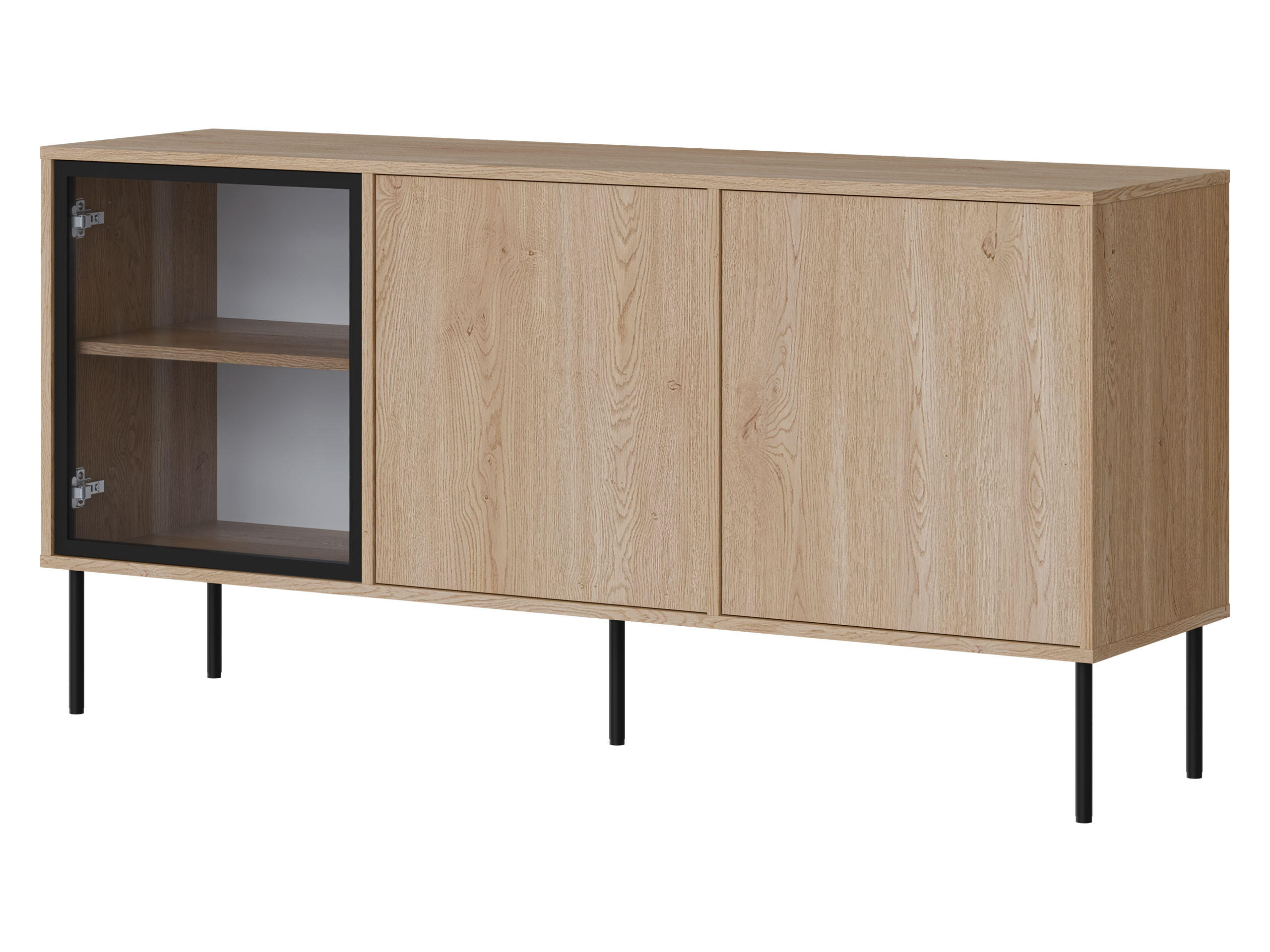 SIDEBOARD Domi 150 3D - Eichefarben/Schwarz, Holzwerkstoff/Metall (151/75/40cm) - MIRJAN24