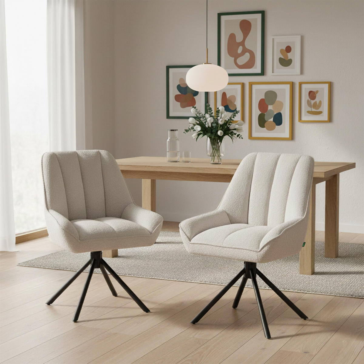 DREHSTUHL Mika-Mira - Creme/Schwarz, Textil/Metall (60/88/68cm) - DUBI Möbel