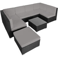 RATTANLOUNGE Venedig,mit Sicherheitsglasplatte,schwarz/grau - Schwarz/Grau, Kunststoff - tectake