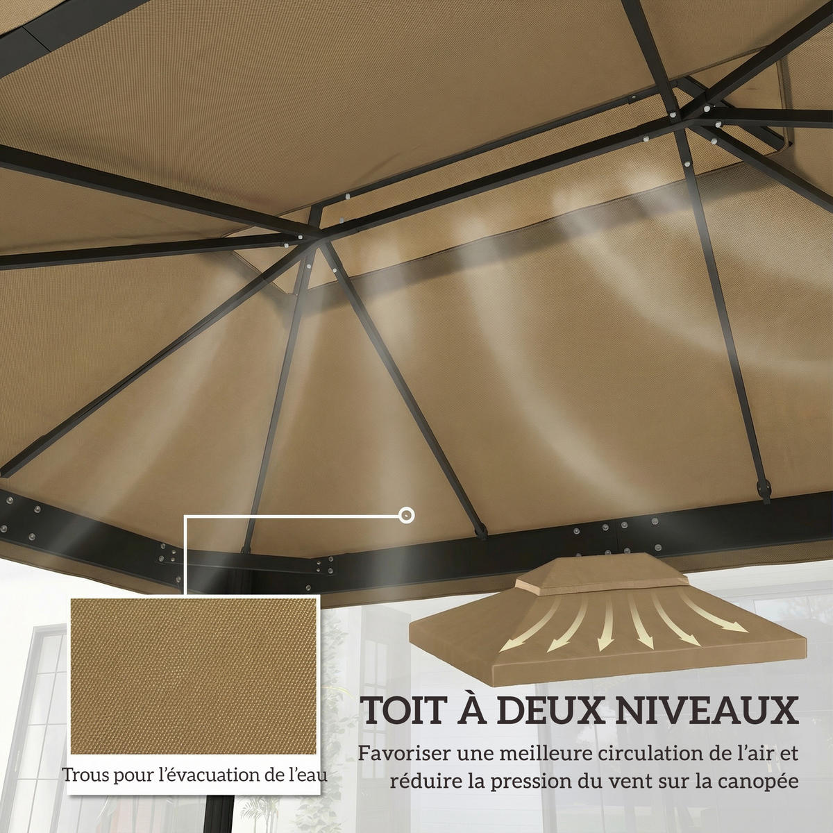 ERSATZDACH, 4x3 m für Pavillon, beige, Doppeldach, Polyester 370 g/m² - Multicolor, Kunststoff (400/300cm) - FORIOUS