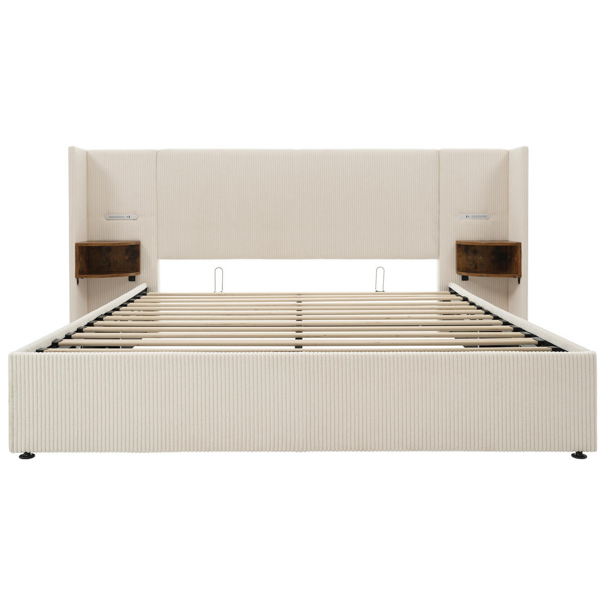 POLSTERBETT 160×200 cm aus Cordstoff mit Stauraum, USB-C-Ladefunktion und Leselicht, beige - Beige, Textil (160/200cm) - Luhomfu