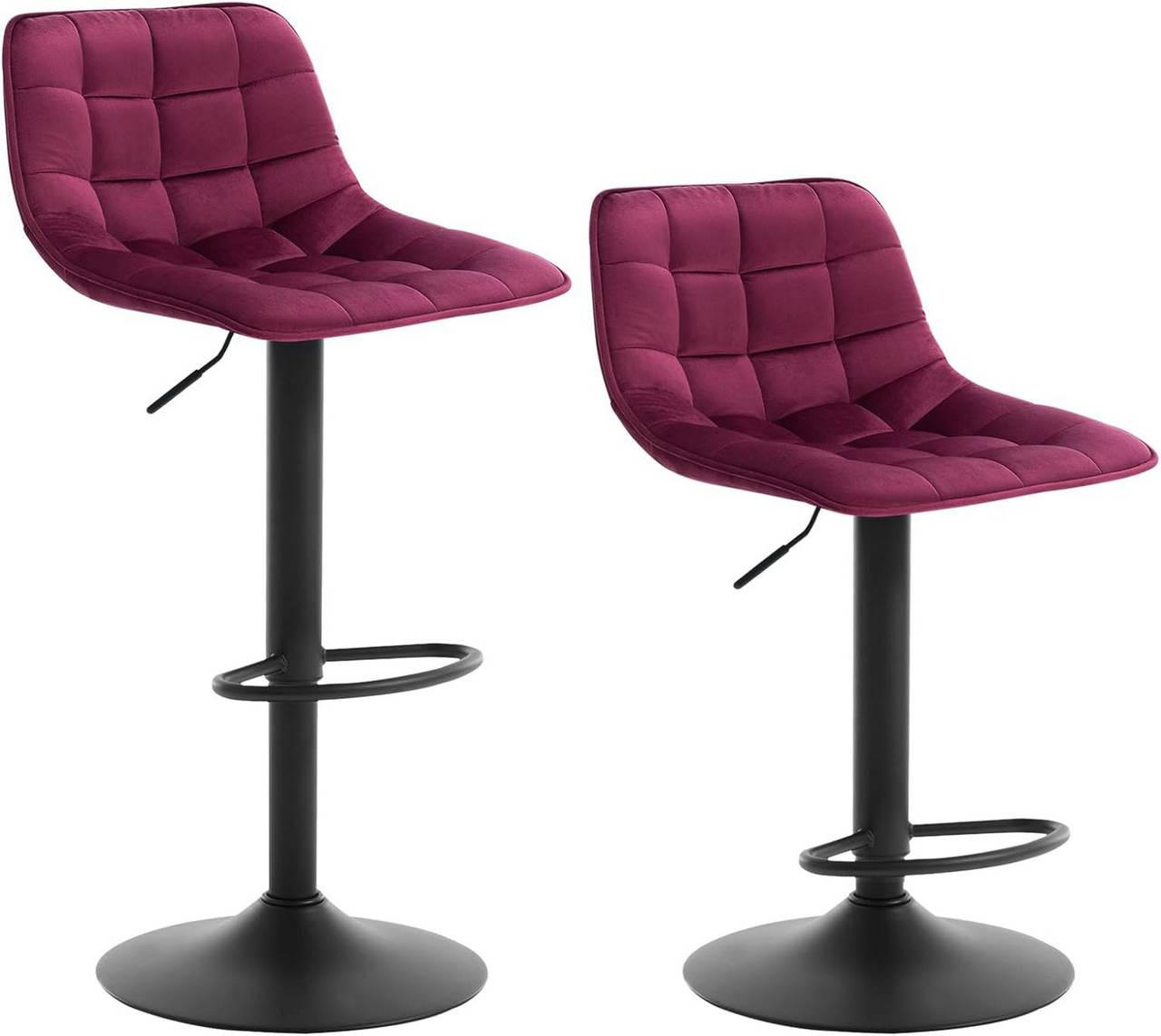 BARHOCKER 2er Set, aus Samt und Metall, Bordeaux - Bordeaux/Schwarz, Textil/Metall (42.5/82.5/38.5cm) - Woltu