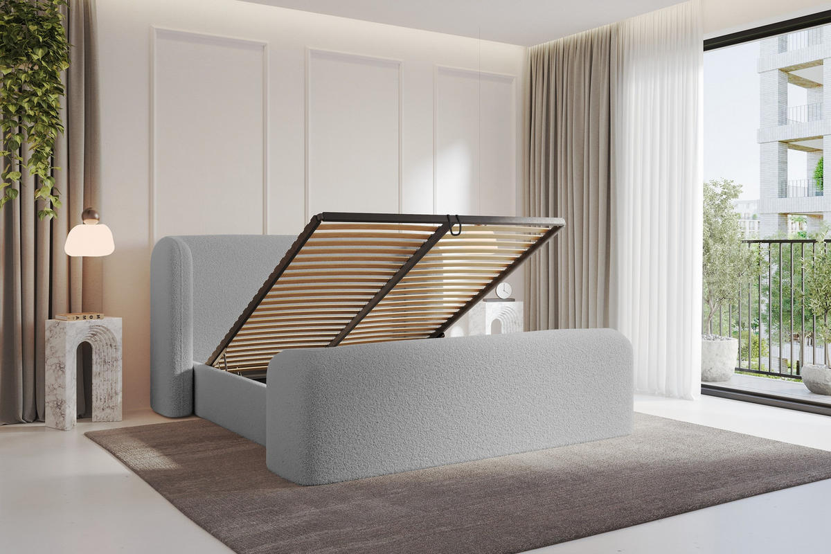 POLSTERBETT mit Bettkasten, Fußteil und Lattenrost, Boxbett ohne Matratze - ESTI-Z 160x200 Hellgrau - Silberfarben, Holzwerkstoff/Textil (160/200cm) - ALTDECOR