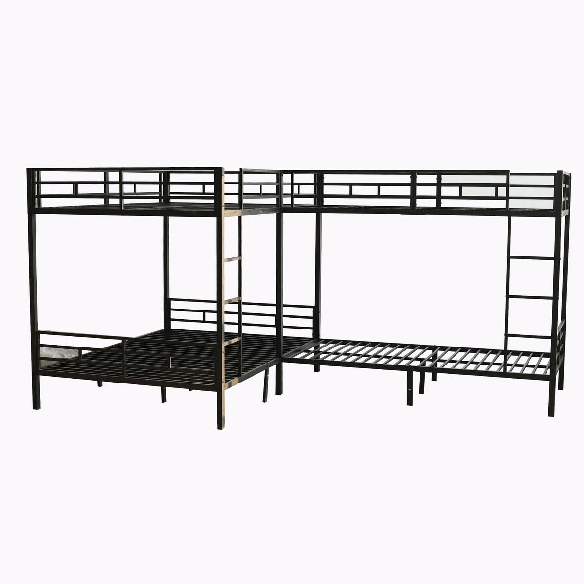 ETAGENBETT 90/140/200 cm DE-02266, in Schwarz, mit dreistufiger Leiter - Schwarz, Metall (140/200cm) - ComfortXL