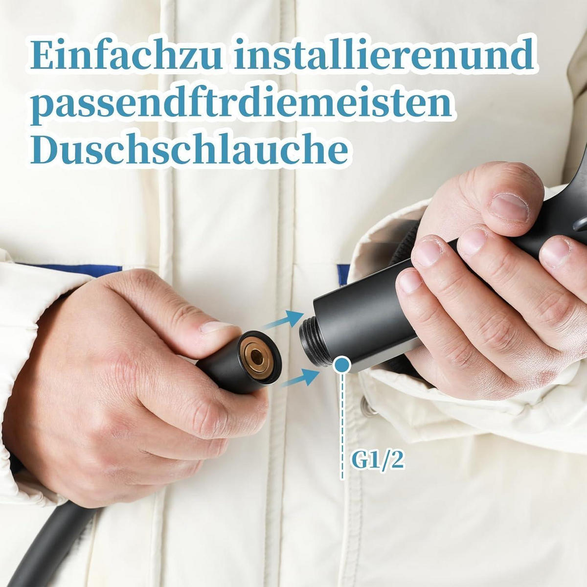 HANDBRAUSE Set Schwarz 1,6m Schlauch 6 Strahlarten - Schwarz, Kunststoff (5.5/12.7/23cm)