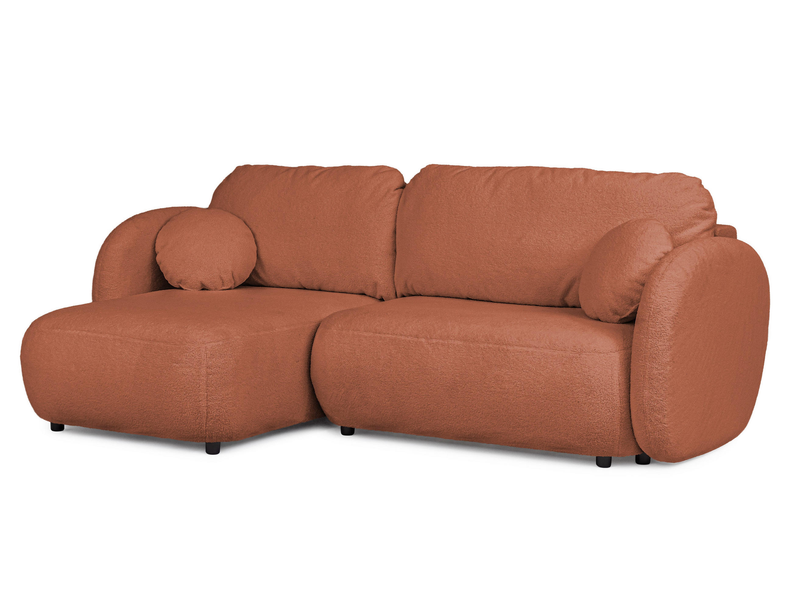 ECKSOFA Candy mit Schlaffunktion Terrakotta Bouclé-Stoff - Ottomane links - Terra cotta/Schwarz, Holz/Kunststoff (230/146cm) - S-Style Möbel